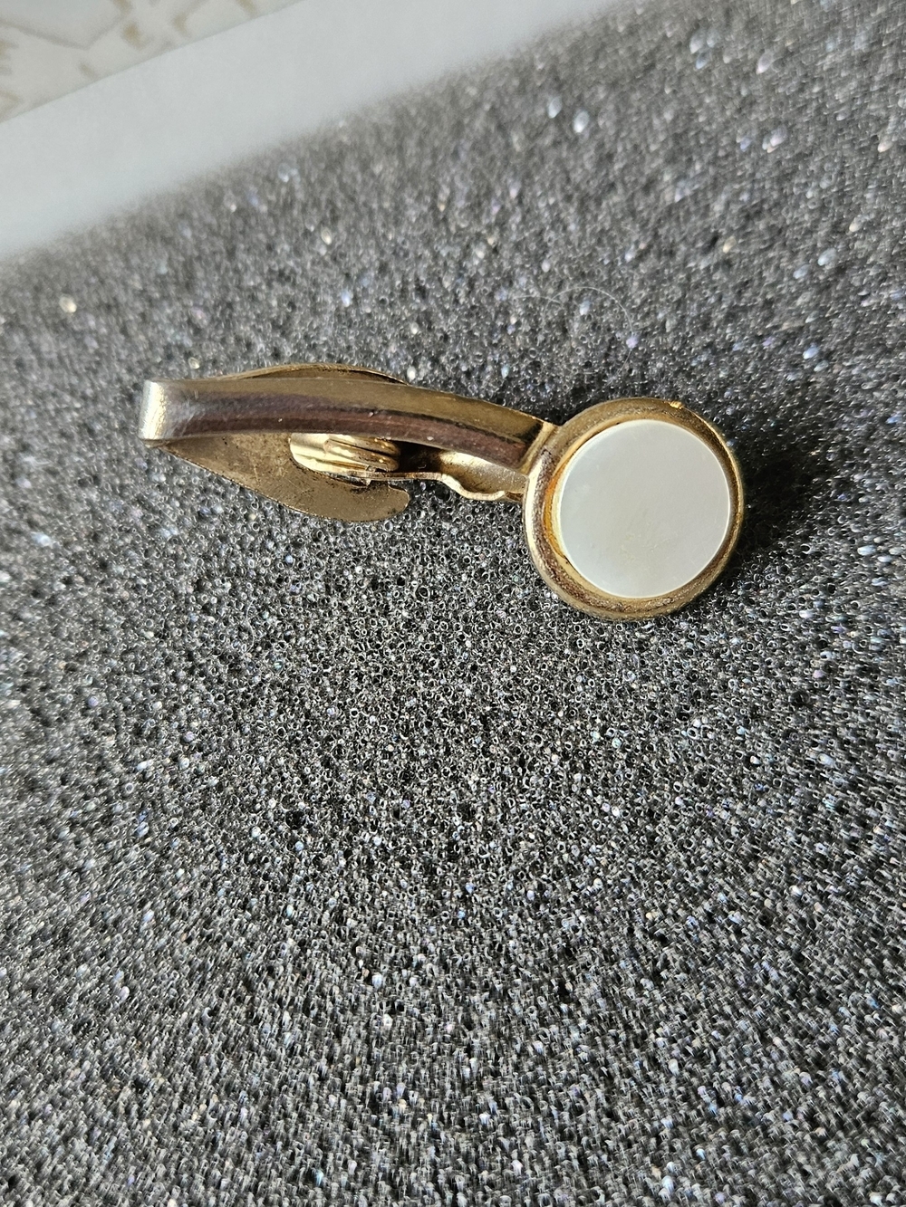 Gold Tone and White Round Tie Clip.
